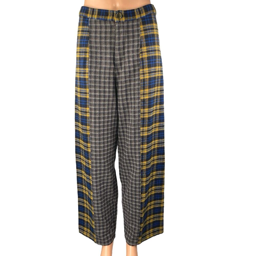 Urban Outfitters Women's Multicolor Plaid Patchwork Wide Leg Trousers Pants 4